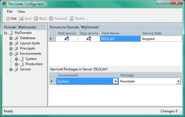 Configurator application showing servers grid