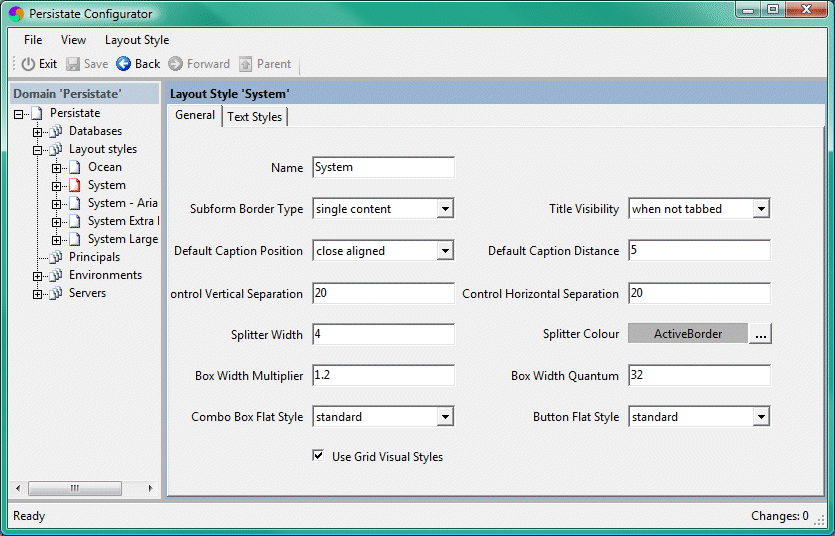 General tab of layout style form