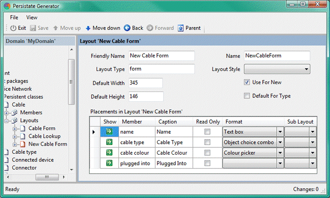 The completed New Cable Form layout