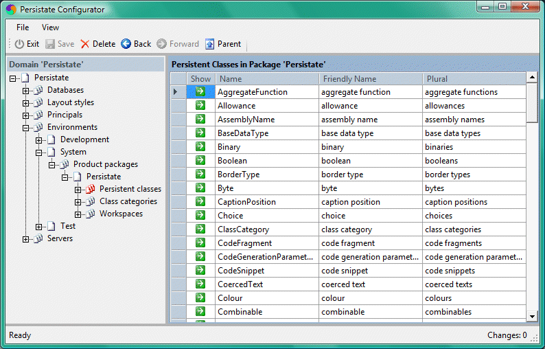 Displaying the Persistent Classes grid
